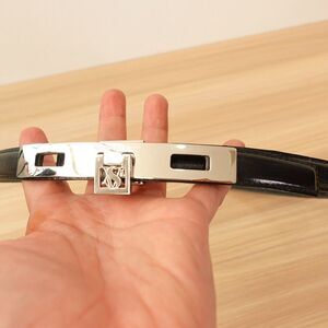 Vintage Turn Lock Waist Belt 28 XS Women Black Dress Solid Silver VALENZA PO 80s